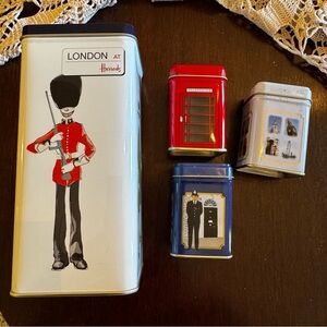 HARRODS LONDON Biscuit Tins 4PC Lot Musical London Bridge Falling Down